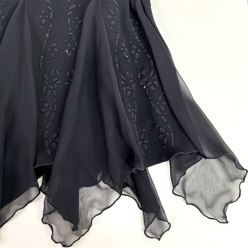 S.L.FASHIONS PETITE 8P Halter Neck Black Chiffon Handkerchief Hem Cocktail Dress - Picture 4 of 11